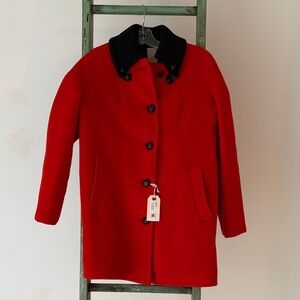HBC Red Scandinavian Women’s Pea Coat with Black Collar